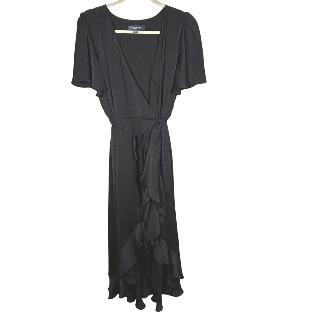 ModCloth Black Flutter Sleeve Wrap Maxi Dress Ruffle Hem M